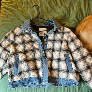 Vintage Style Oversized Plaid Flannel Jean Jacket (M)